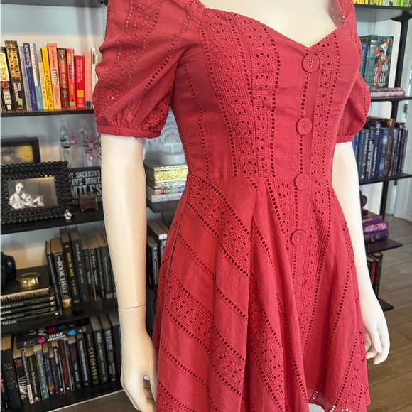 Elegant Red Eyelet Dress - Picture 3 of 10